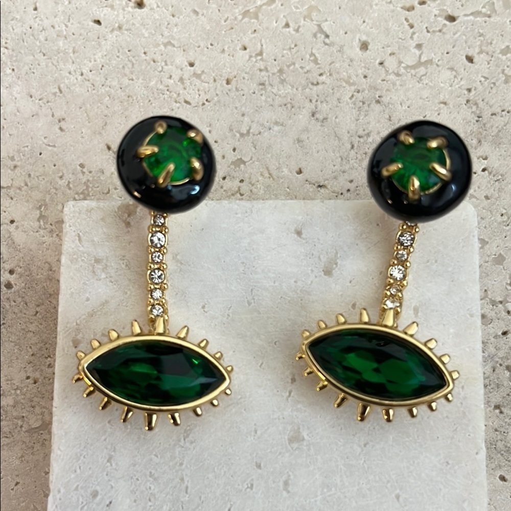 Alexis Bittar Green Eye Earrings Gold Crystal Evil Eye Statement Dangle